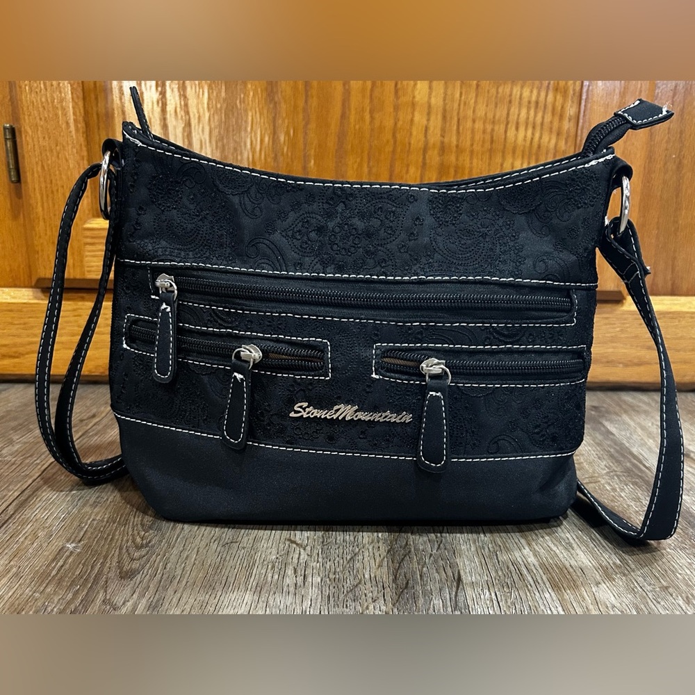 Stone Mountain Accessories Black Crossbody Bag with Embossed Design